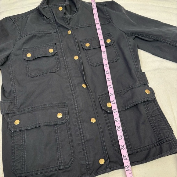 J. Crew Size Small Relaxed Boyfriend Field Jacket Cotton Black Utility Zip Snap - Picture 9 of 14